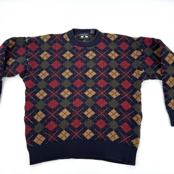 VTG Woods & Gray Mens Crewneck Argyle Sweater Size LG 100% Cotton Grandpa Cosby - Picture 8 of 9